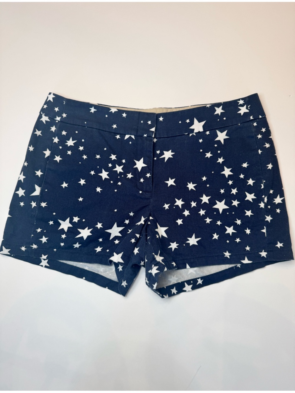 J.Crew 100% Cotton Star Print Shorts Navy Blue White Size 4 Summer Preppy